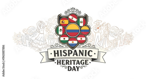 Hispanic Heritage Day Celebration Emblem Design.