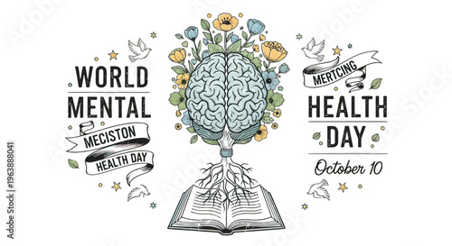 Illustration of Brain Growing from Book.