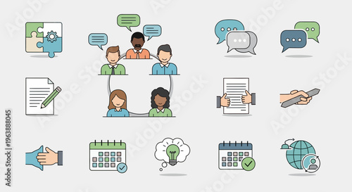 Business Icons and Teamwork Concept Set