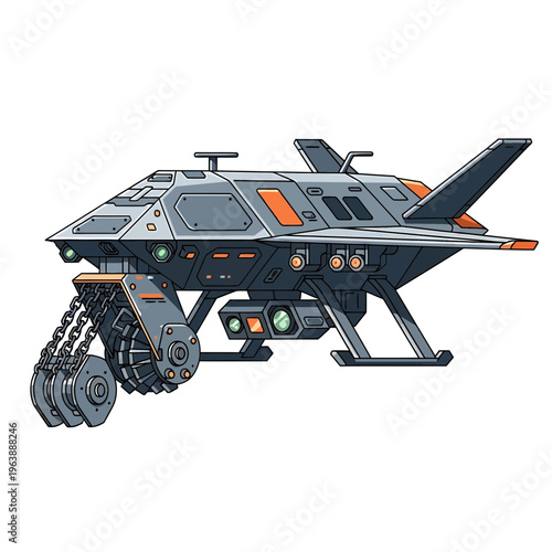 Futuristic Spacecraft Model with Landing Gear.