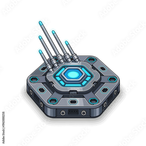 Futuristic control panel with glowing blue.