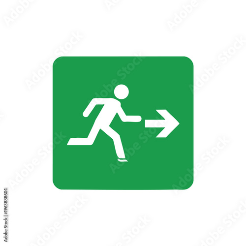 Green square with a white running person icon and right-facing arrow