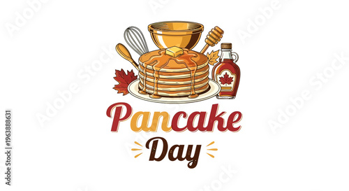 Pancake Day Illustration with Pancakes and Syrup.