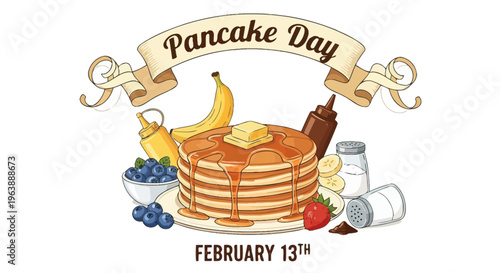 Pancake Day Illustration with Syrup and Fruit.