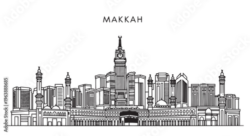 Makkah Cityscape Outline Illustration Mecca Saudi Arabia