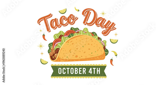 Taco Day Illustration with Taco and Ingredients.