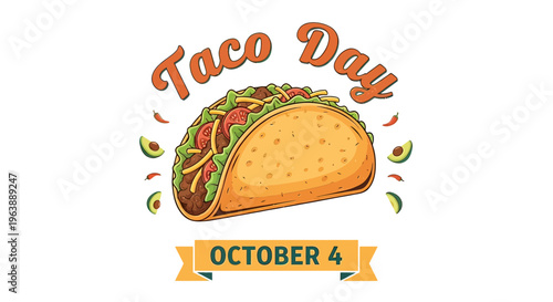 Taco Day Celebration with Taco Illustration.