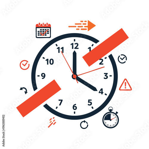 Clock with icons for time management, efficiency, and deadlines
