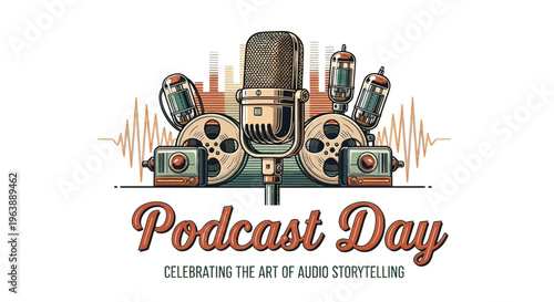 Vintage Microphone and Film Reels Podcast Day.