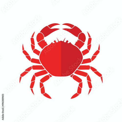 Flat red crab illustration with segmented legs and pincers on white