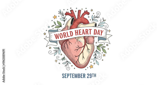 World Heart Day Anatomical Heart Illustration.