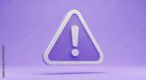 3d render of a purple warning sign with an exclamation mark isolated on a purple background