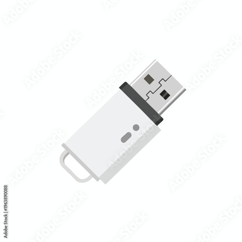 A white flash drive with a silver connector and a gray accent mark