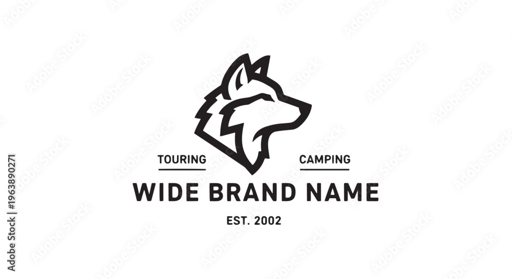 Fototapeta premium Wolf Logo Design Featuring Touring and Camping Activities