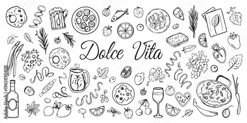 Dolce vita a hand drawn collection of italian food and ingredients