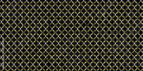 Intricate geometric pattern of woven gold and dark threads a detailed textile