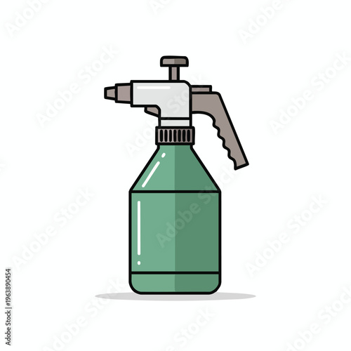 A green trigger spray bottle with a T-shaped nozzle and grey handle