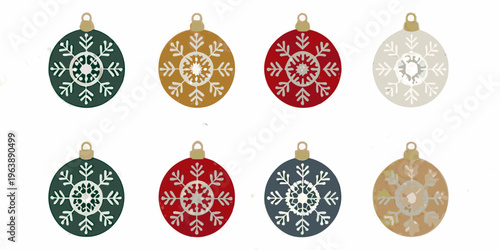 A collection of colorful oval shaped ornaments with snowflake designs