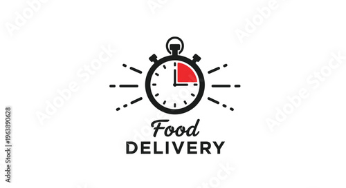 Clean food delivery service logo design featuring a stopwatch icon with a red segment to indicate speed and quick service on a white background.