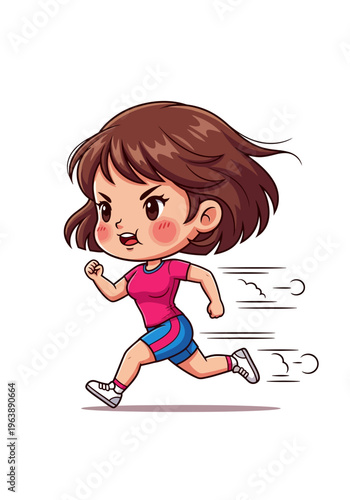 Little Girl Running Fast Outside.