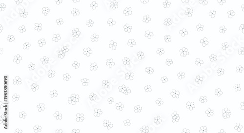 Seamless floral background pattern featuring tiny hand drawn grey flowers scattered over a clean white surface for textile design.