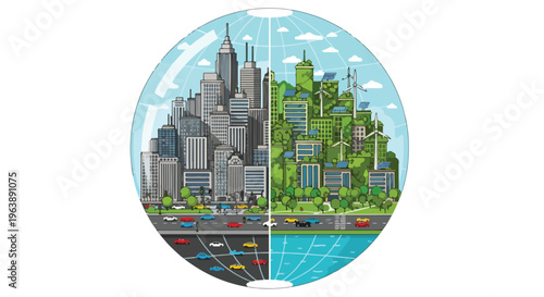 Illustration depicting a harmonious balance between urban life and nature for Earth Day celebration