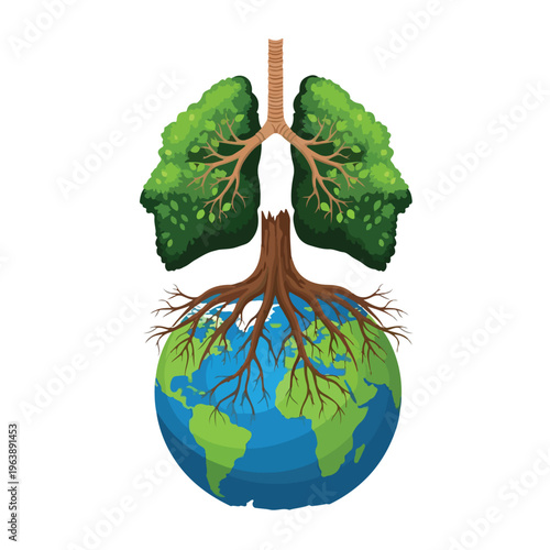 Symbolic illustration of Earth with lungs made of trees representing environmental health and Earth Day