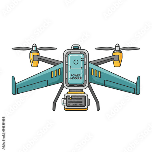 Drone with propellers and camera equipment.