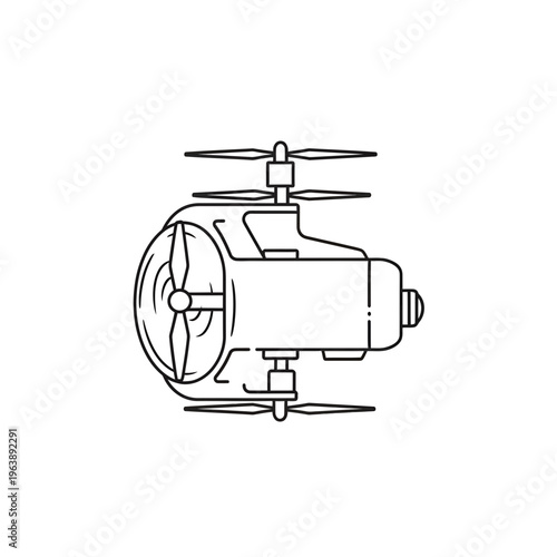 Drone with four rotor blades spinning.