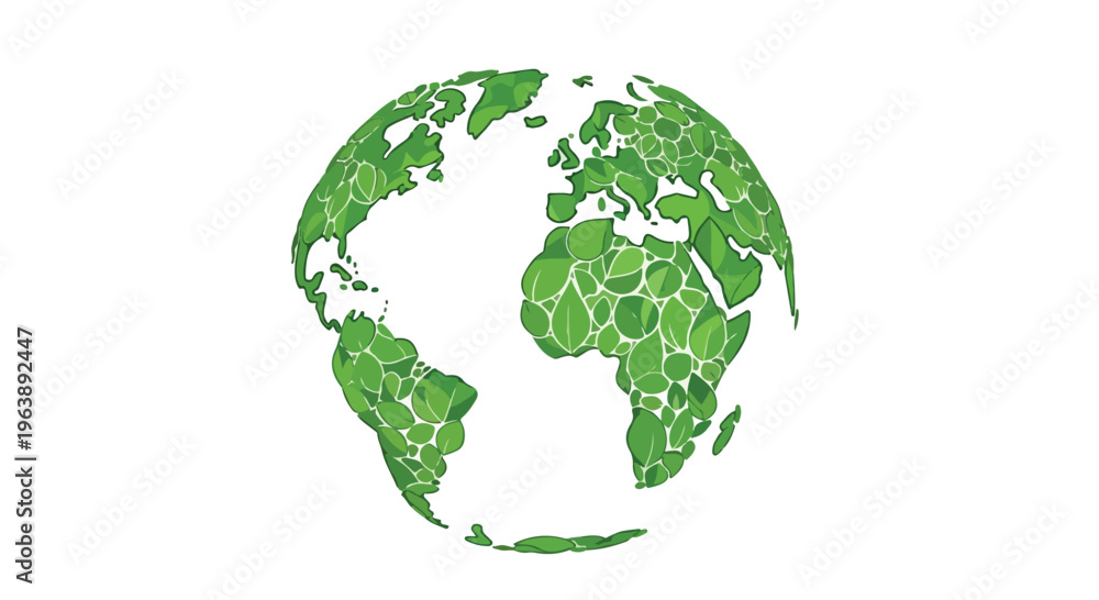 Fototapeta premium Earth Day concept illustration featuring a green globe made of leaves representing environmental awareness