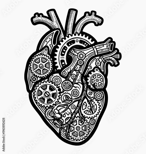 Intricate Steampunk Mechanical Heart Illustration with Cogs and Gears