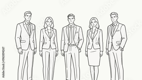 Five business professionals in suits