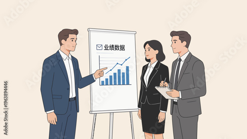 Business team discussing data chart