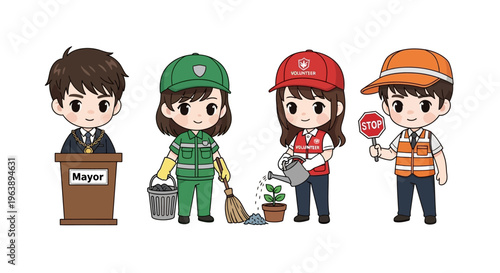 Community service workers team together.