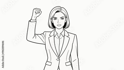 Woman in suit raising fist