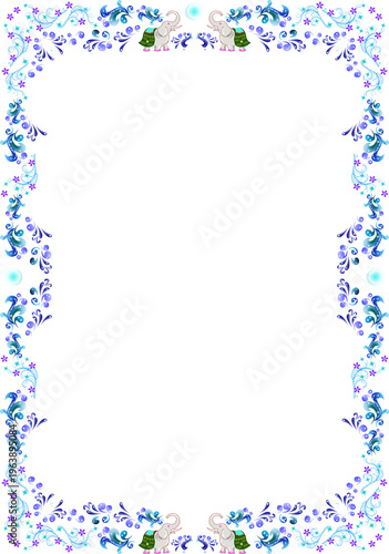 Canvas Print frame with elephants and flowers