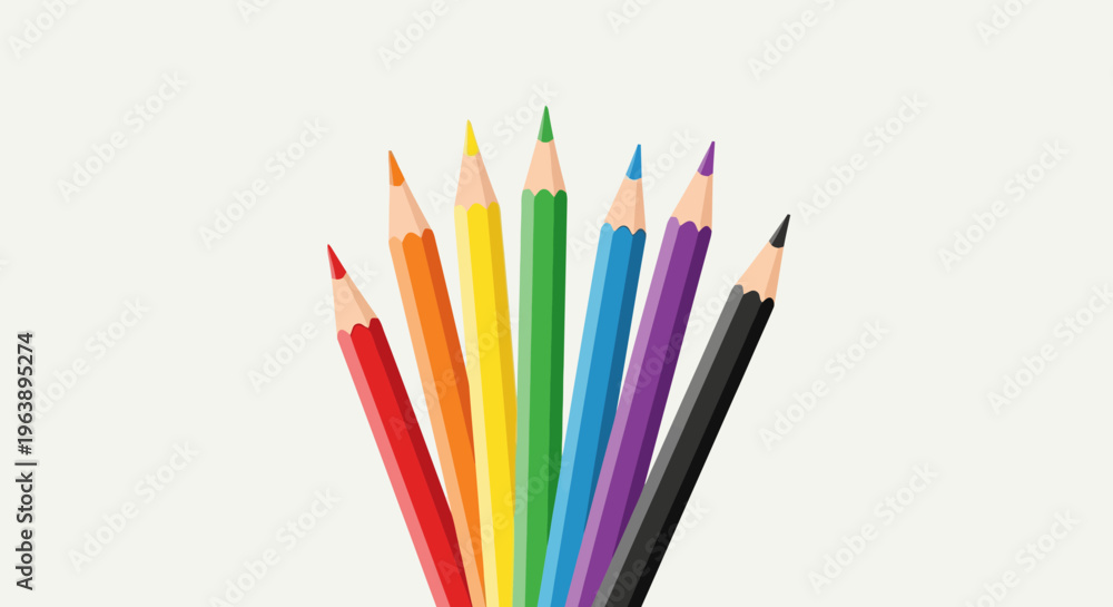 Fototapeta premium A vibrant display of colored pencils arranged in a rainbow spectrum, perfect for creative and artistic projects