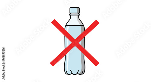 Image of a clear plastic bottle with a red cross over it, symbolizing no plastic bottle