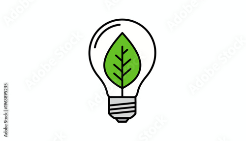 Innovative green energy concept represented by a light bulb containing a leaf