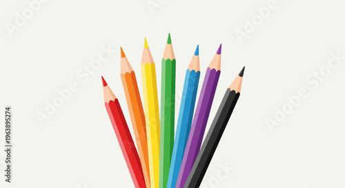 A vibrant display of colored pencils arranged in a rainbow spectrum, perfect for creative and artistic projects
