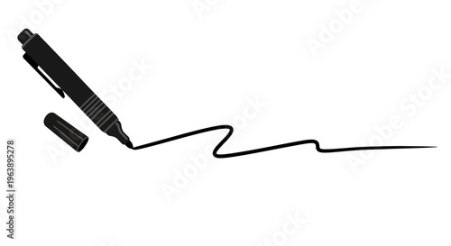 A black marker pen drawing a wavy line with its cap off, illustrating creativity and art