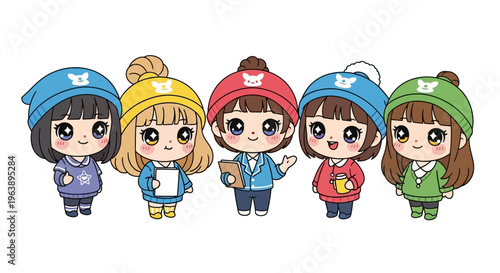 Group of cute cartoon children.