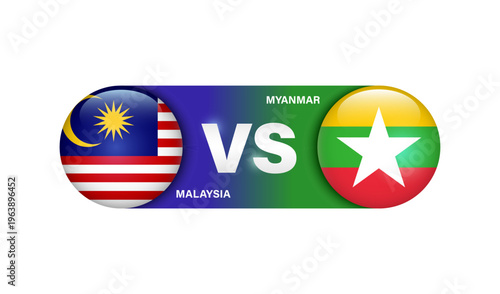Element represents a sporting event or national football or soccer match between Malaysia and Myanmar, with the logo featuring national flag, vector 3d isolated on white background for banner design