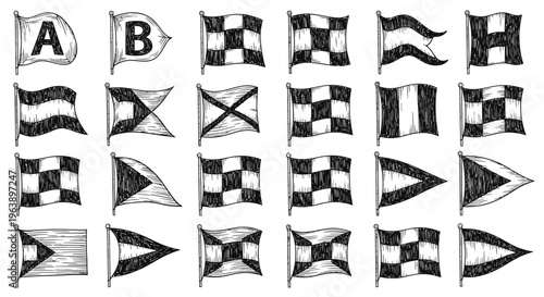 Set of Hand Drawn Nautical Signal Flags