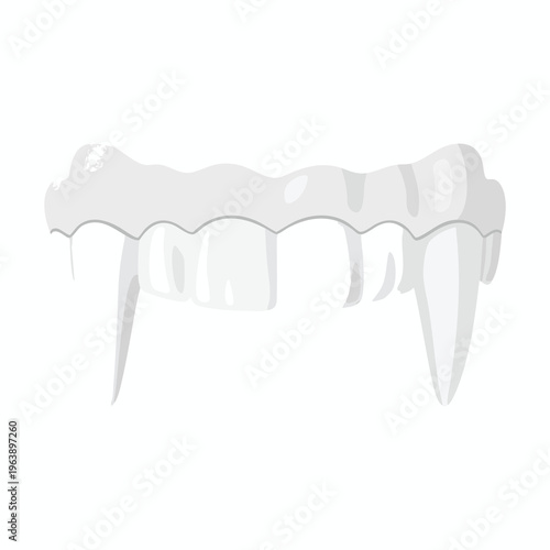 Stylized, pale, graphic representation of a row of teeth with prominent, sharp fangs