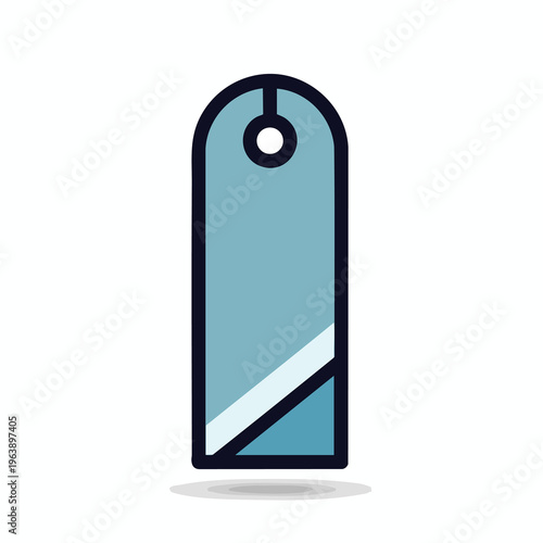 Flat design of a blue door hanger tag with a rounded top