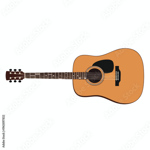 A detailed, flat vector illustration of a six-string acoustic guitar
