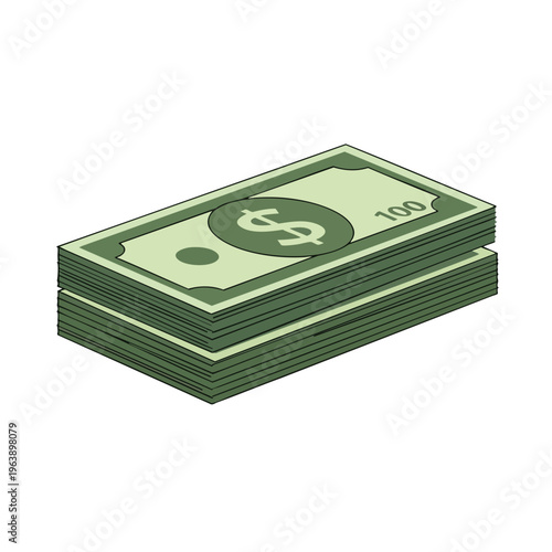 Stacked green bills with dollar signs and "100" denote financial wealth