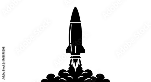 Black Silhouette Rocket Launching into Space.