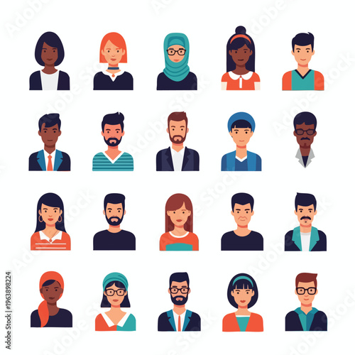 Diverse group of people avatars, men and women, various ethnicities and styles